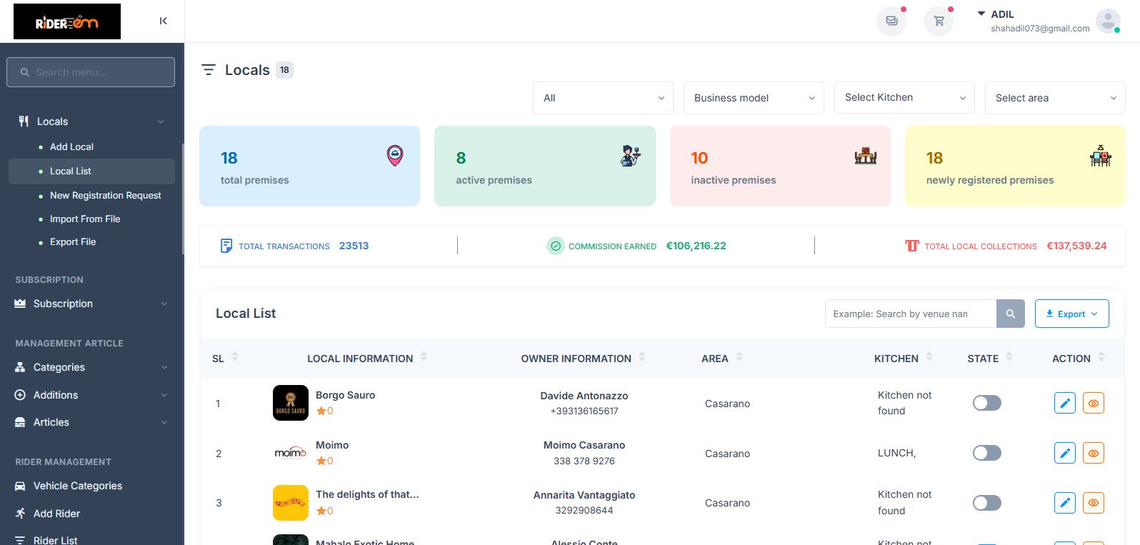 Riderem food delivery platform screen 4