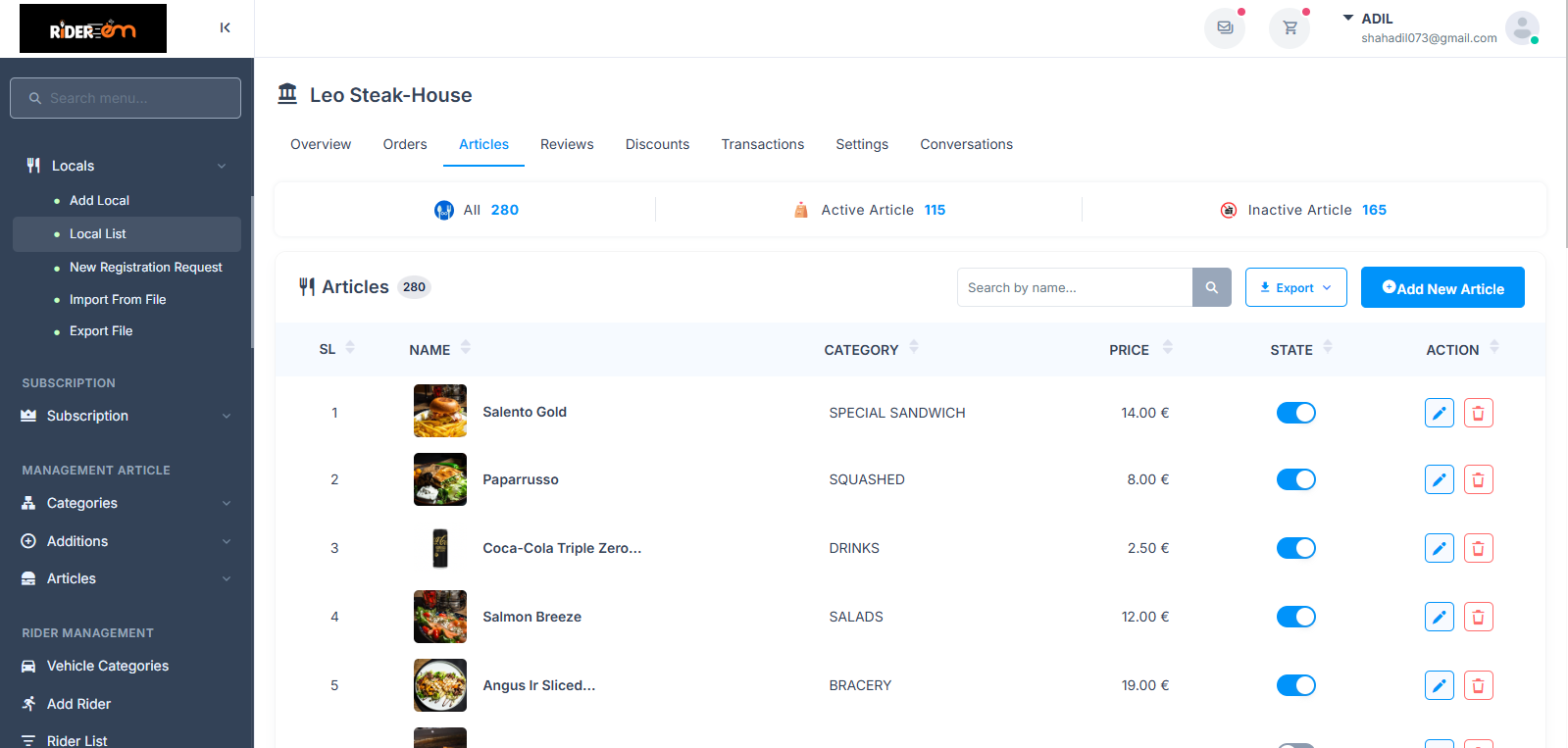 Riderem food delivery platform screen 5