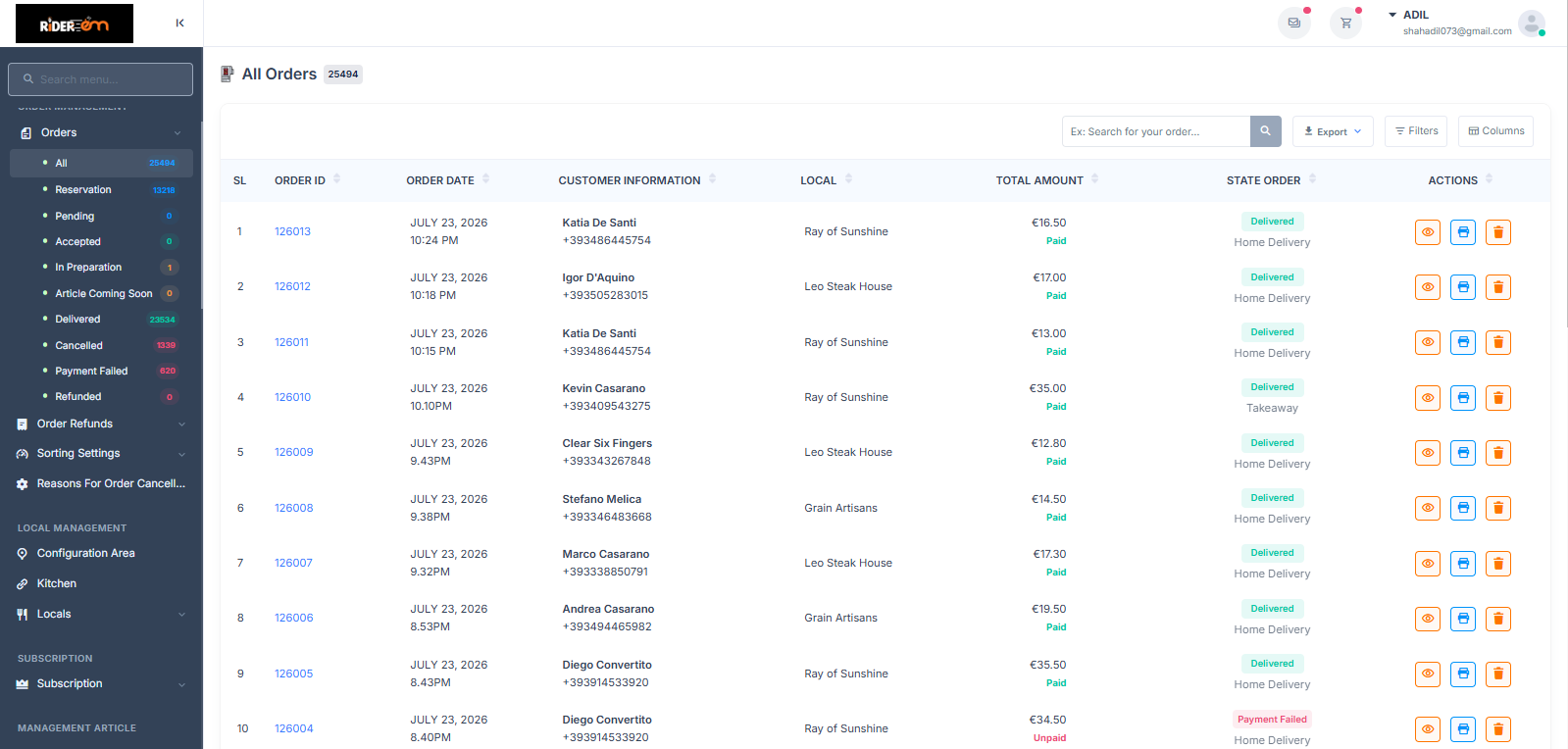 Riderem food delivery platform screen 7
