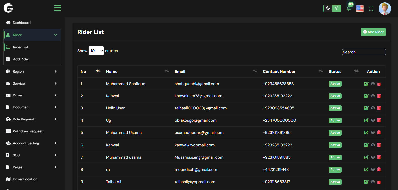 RydStop Laravel application screen 2