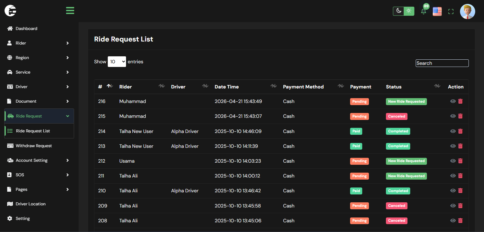 RydStop Laravel application screen 5